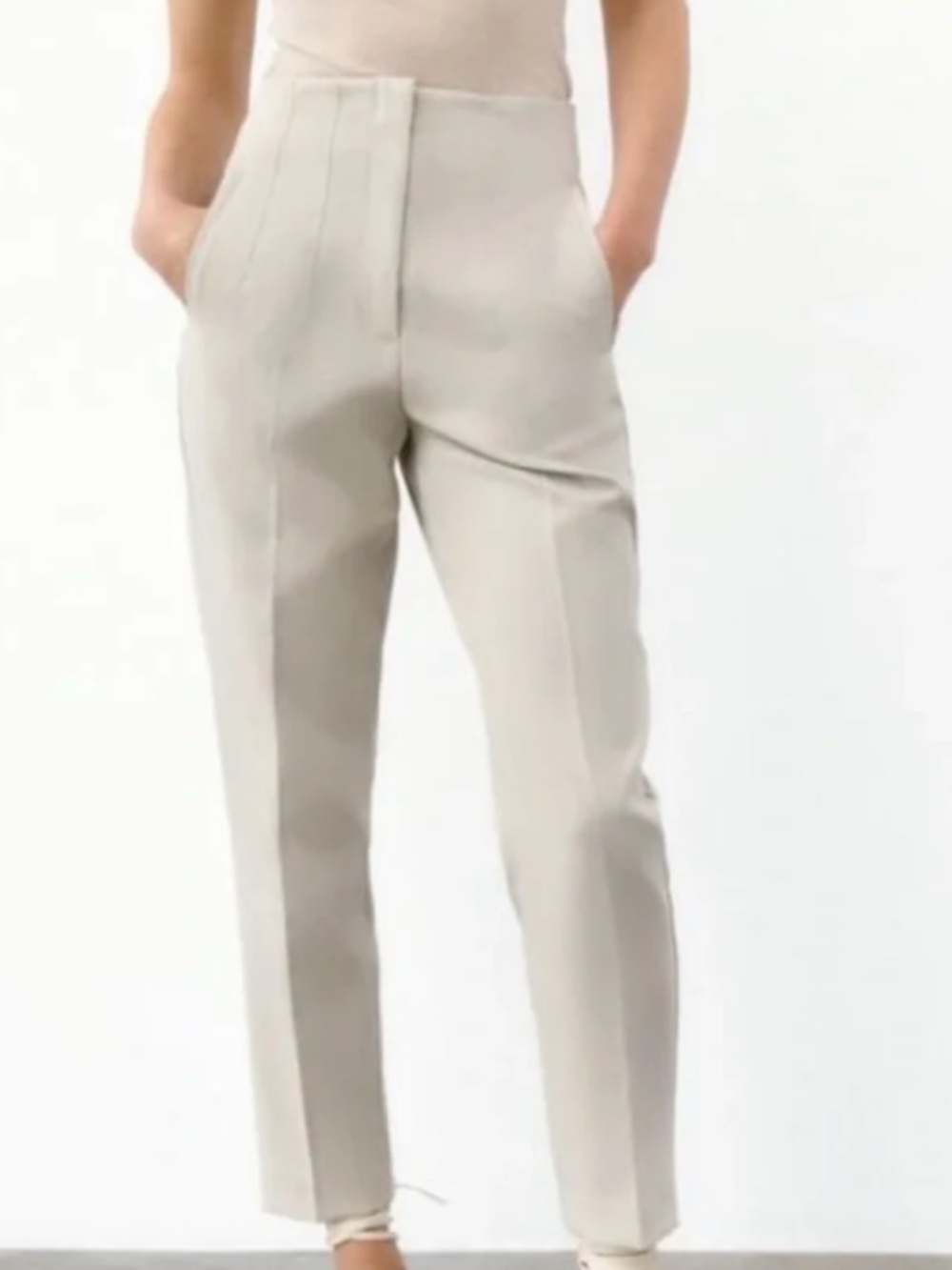 Zara Woman, High-Waisted Pants, Cream/Stone, Size S